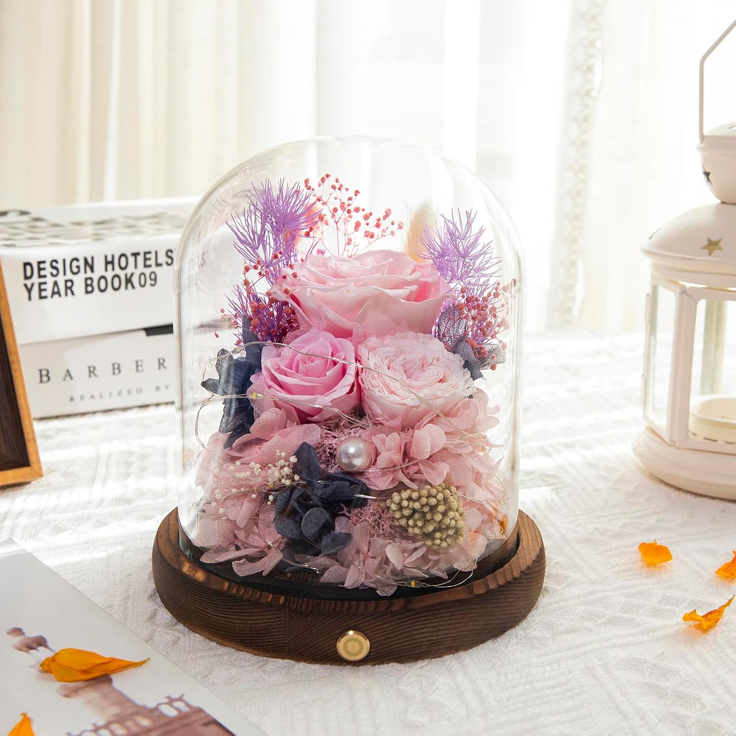Large Preserved Flowers with Card&Box-Flowers for Delivery Prime,Eternal Rose with Lights,Roses in Glass Dome,Romantic Gift for Her,Decoration,Fresh Rose Flowers for Mom, Birthday, Anniversary (Pink) - Image 4