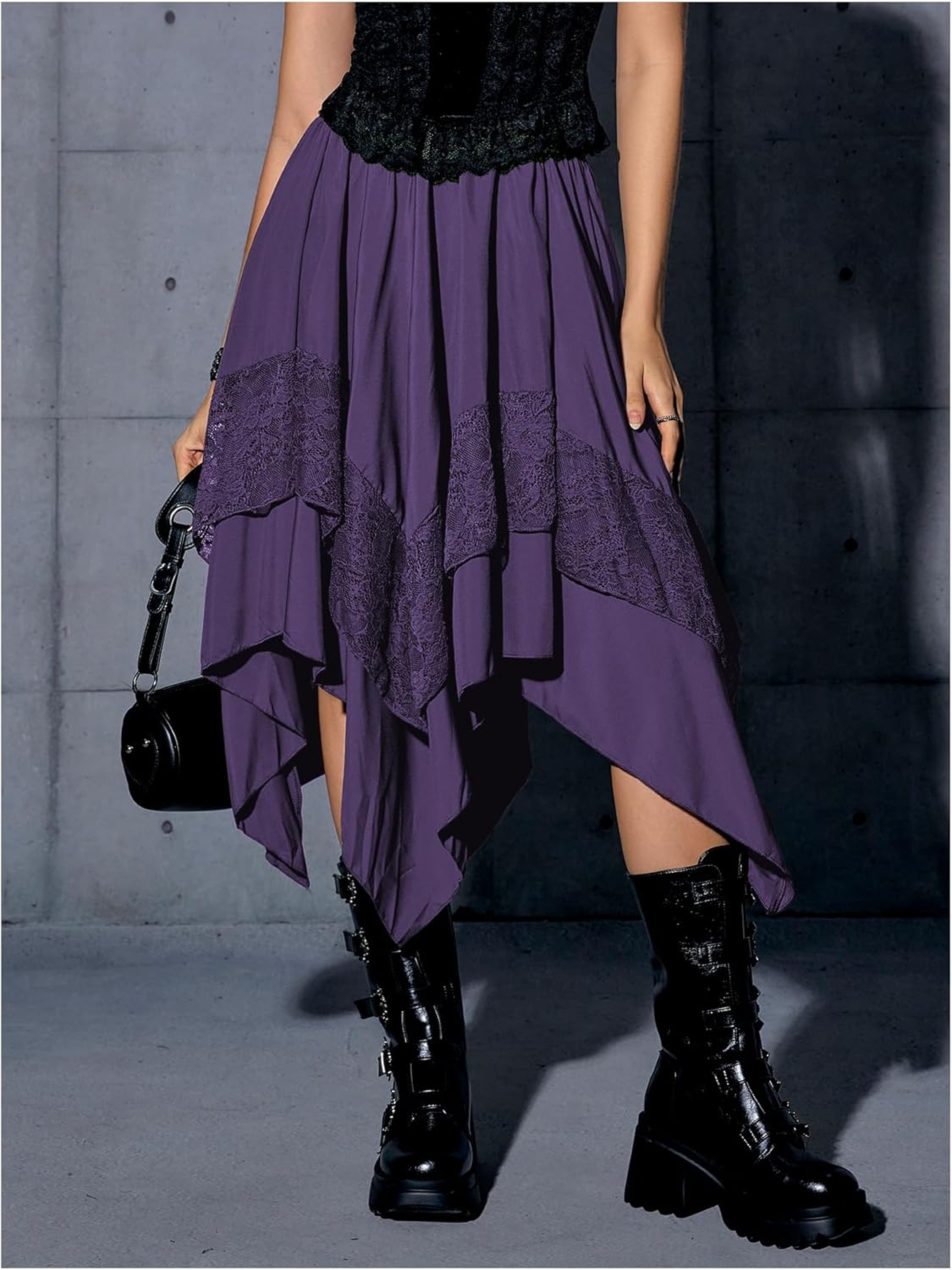 Verdusa Women's Renaissance Pirate Skirt 2026 Y2k Contrast Lace Asymmetrical Midi Skirts Whimsical Clothes