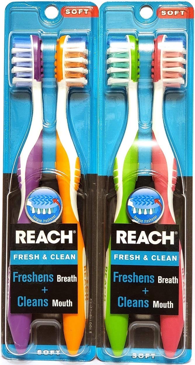 Reach Fresh & Clean Soft Toothbrushes, Colors May Vary, 2