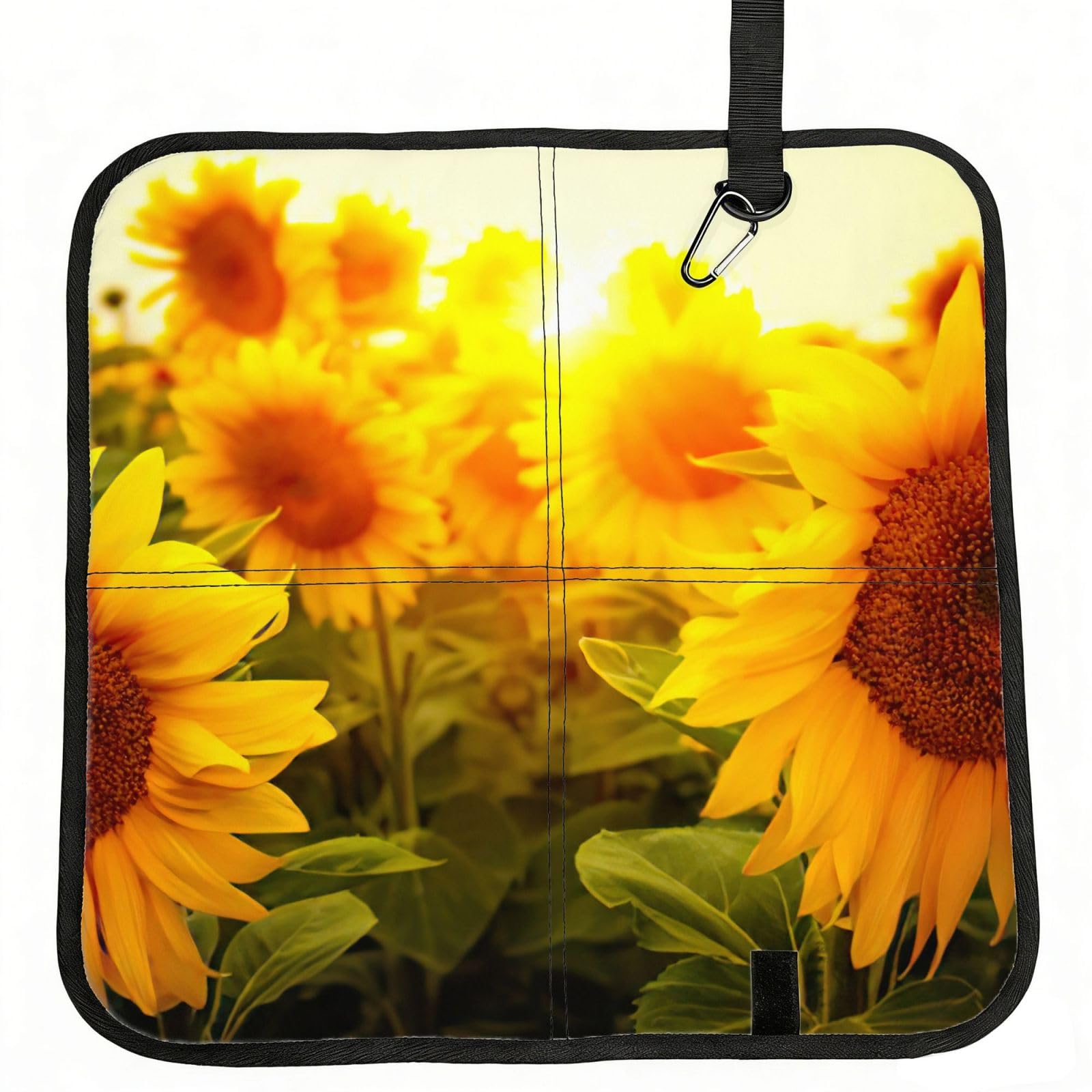 bghdfa Sunflower Field On Bright Sunshine Print Outdoor Sitting Mat Waterproof Oxford Cloth Seat Cushion Folding Foam Camping Seat For Picnic