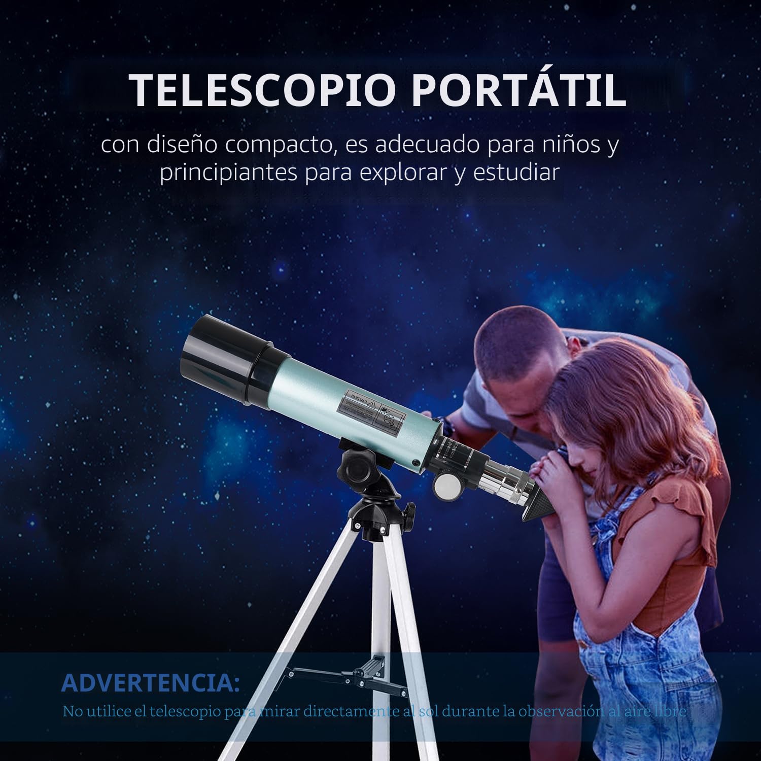 Telescopio Astronómico, Telescopios Refractores Zoom 360/50 mm 90X HD Monocular Exteriores Telescopio Refractor Portátil con Trípode para Niños Astronomía/Adultos/Principiantes