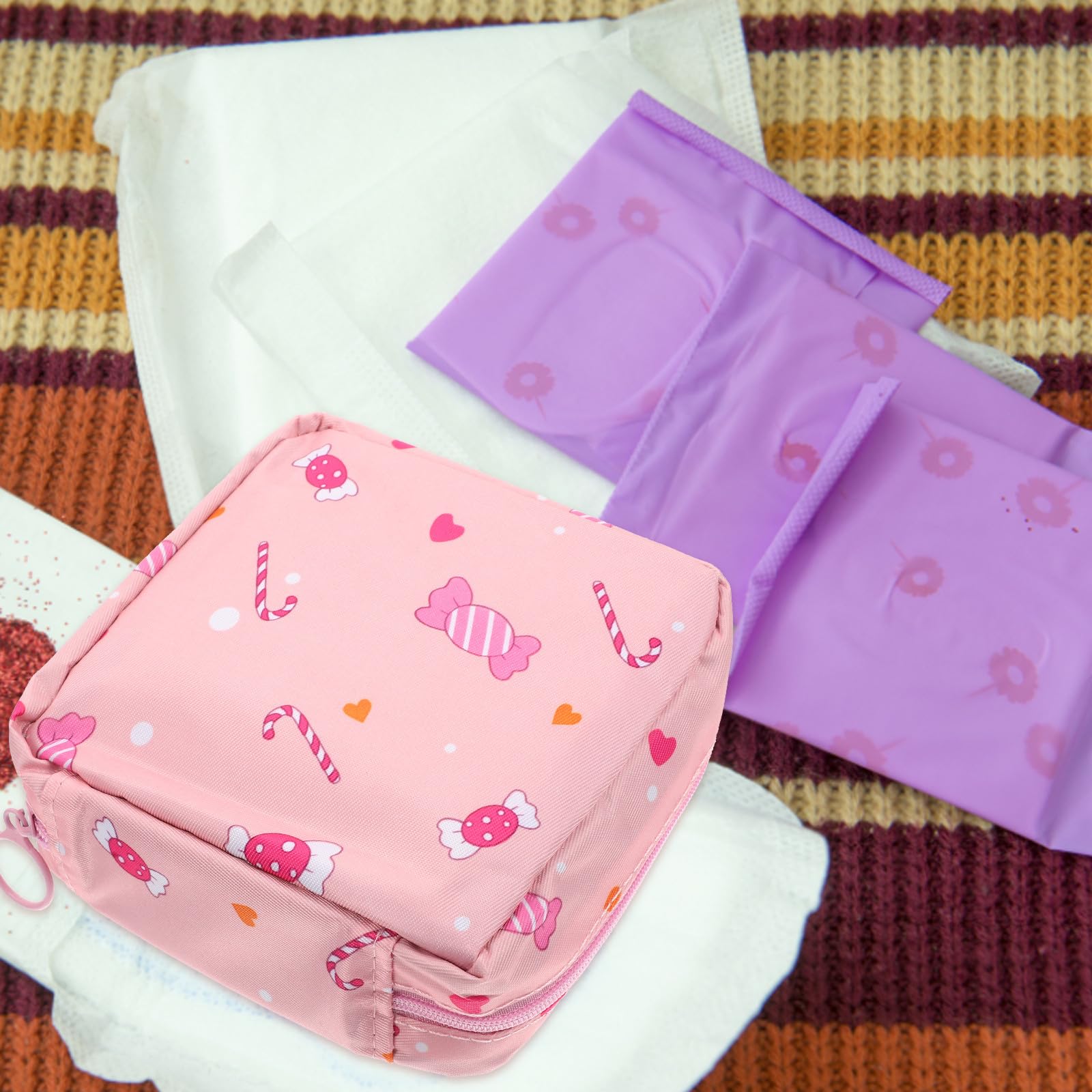 Bolsa de Almacenamiento para Higiene Menstrual Grande de Poliéster Rosa | Portátil y Multifunción, Uso Escolar y Exterior, Estilo Chic y Bonito para Chicas