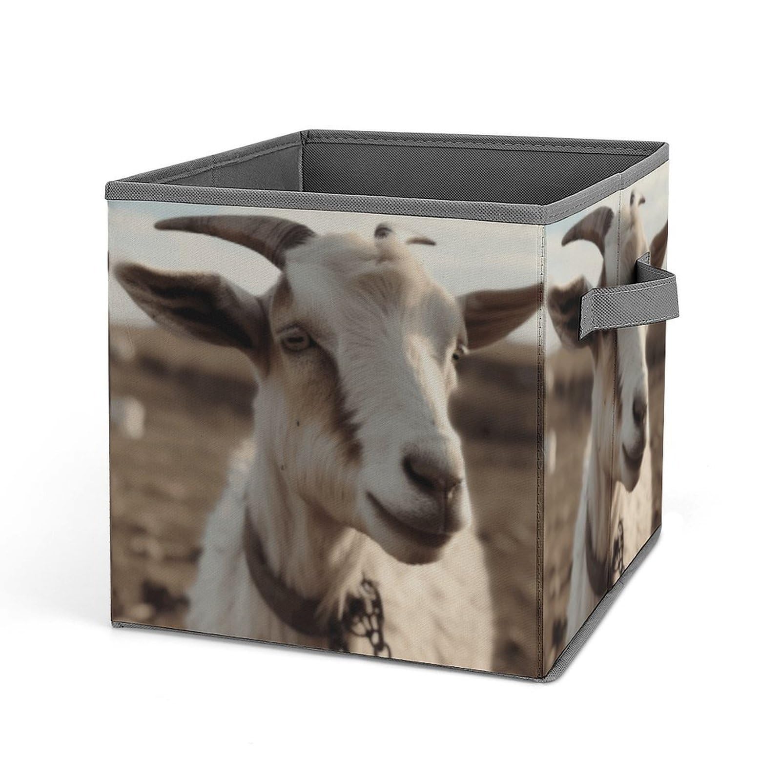 BTCOWZRV Goat on Hillside Cube Storage Bins - 11 Inch Heavy Duty Fabric Closet Bins for Shelves, Cube Organizer - Collapsible Storage Boxes with Handle Decorative Clothing Storage Baskets