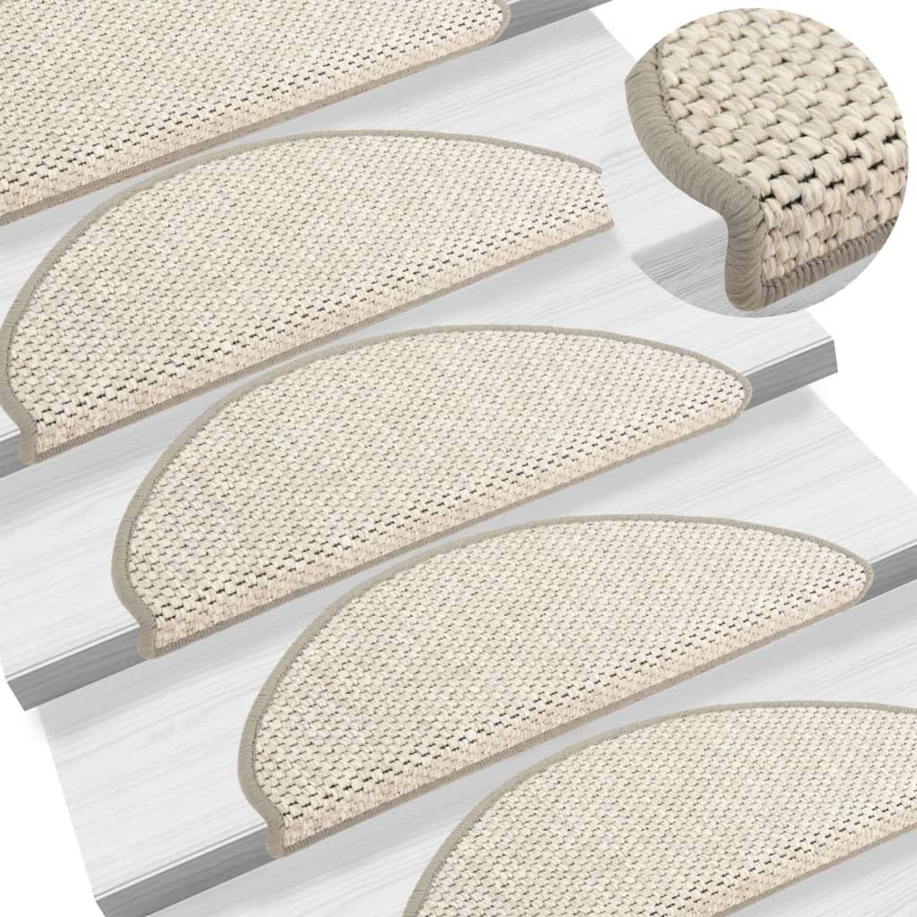 vidaXL Stair Mats Self-adhesive Sisal-Look 15 pcs, Carpet Stair Tread for Home, Stair Rugs for Step, Stair Protector Non-slip Mats, Platina