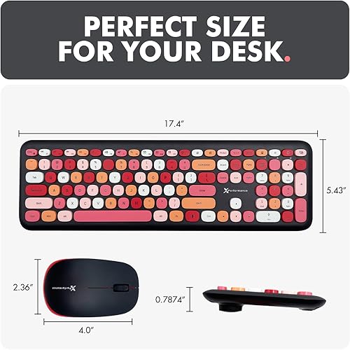 Miniatura 6 de X9 - Lindo teclado y mouse inalámbricos, teclado y mouse coloridos de 2.4 G con máquina de escribir multicolor retro, teclas para teclado de