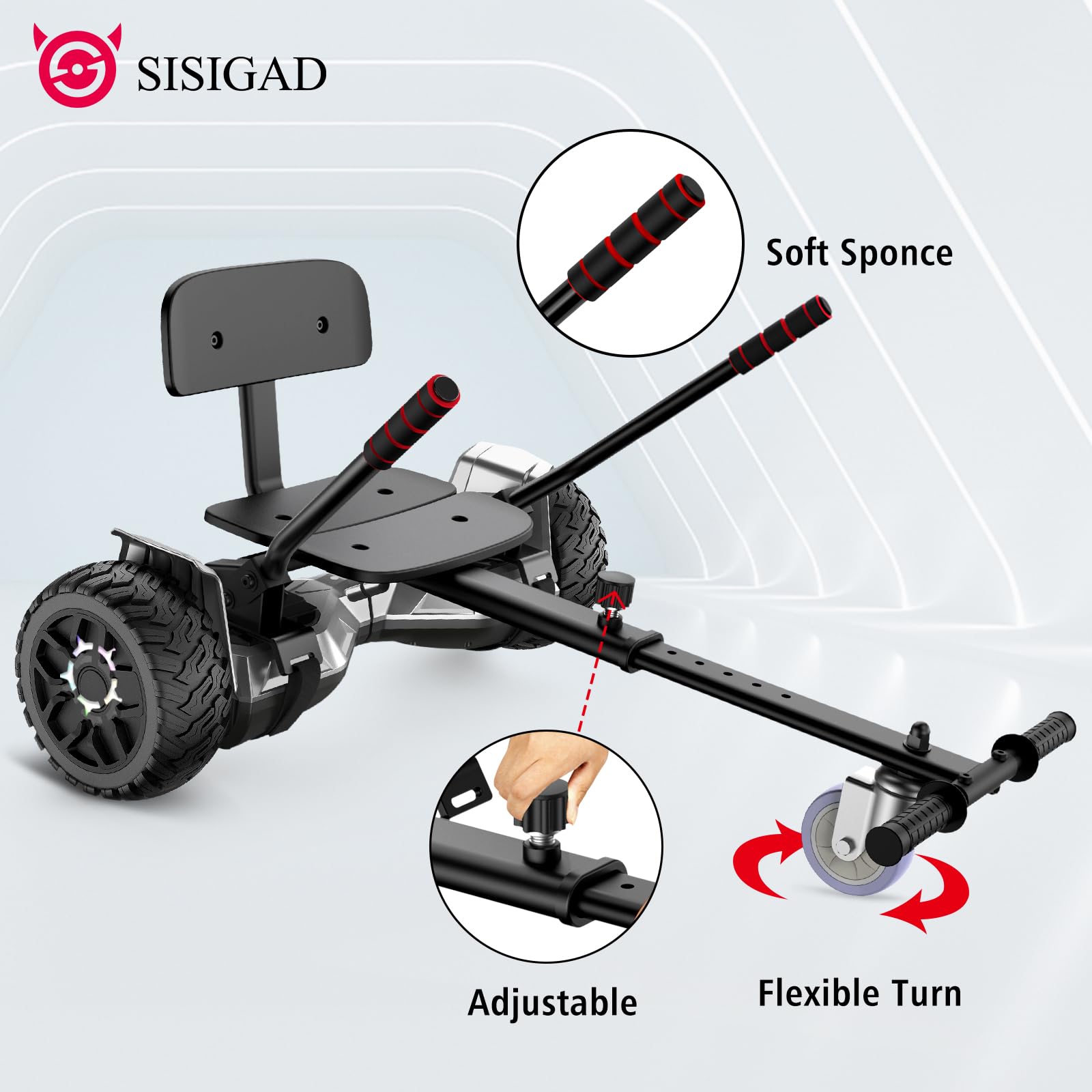 SISIGAD Hoverboard Go Kart Sitz, 8.5" Off Road Hoverboards mit LED Lichtern, All Terrain Hoverboards, Selbst Balancing Scooter mit Bluetooth Lautsprecher, Musik Hoverboard Go Kart Bundle