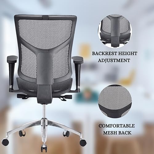 Miniatura 6 de GM Seating Silla de oficina ergonómica de malla Dreem II Serie de malla, malla negra, base cromada (sin reposacabezas)