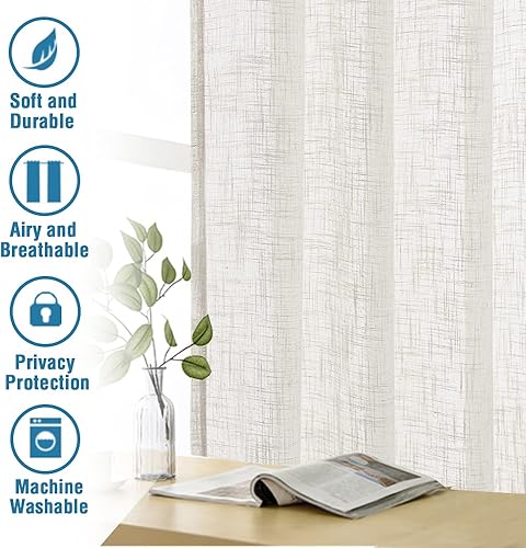 Miniatura 7 de H.VERSAILTEX Cortinas de lino natural mezclado con lino para sala de estar, cortinas texturizadas de lino con pestaña superior, cortinas de filtrado