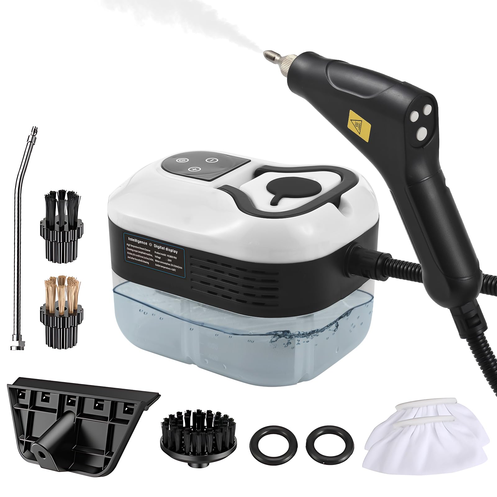 Decdeal Handheld Steam Cleaner with 6pcs Accessories, Touch Screen 6 Levels Adjustable 105?/221? Deep Cleaning Steamer with Portable Handle 1200ml/40.5oz Water Tank