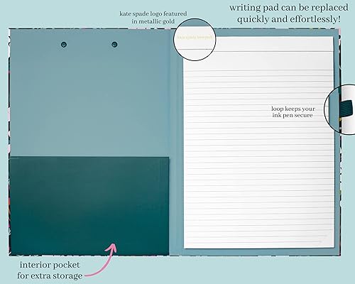 Miniatura 10 de Kate Spade New York Folio portapapeles con clip de perfil bajo, bloc de notas con forro, bucle para bolígrafo y bolsillo, rayas de aventura