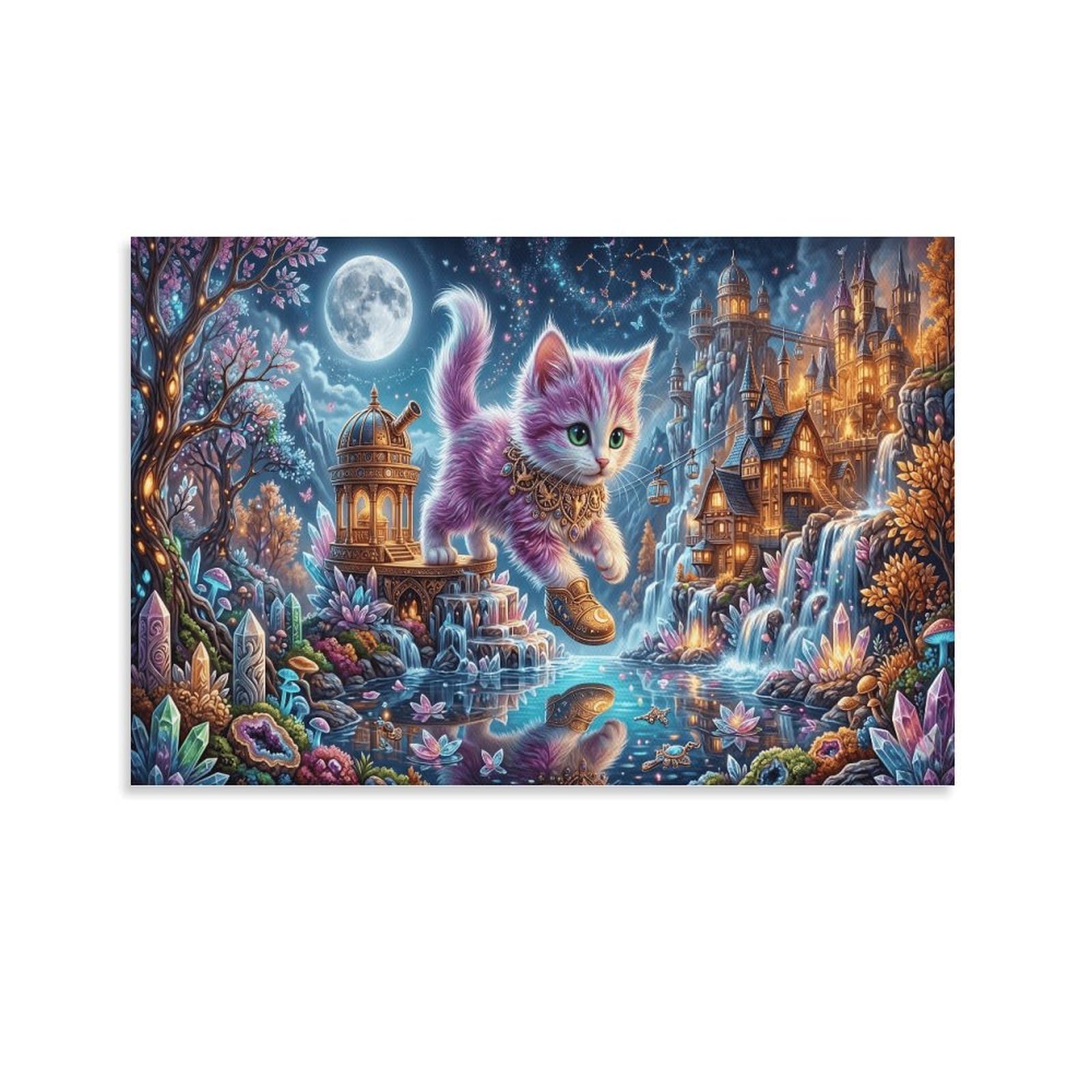 XPASHIQWC Kitten Poster Artwork Crystal Castle Giclee Canvas Prints Modern Wall Art Picture Wall Hanging for Bathroom Wall Decor 24x36inch(60x90cm)