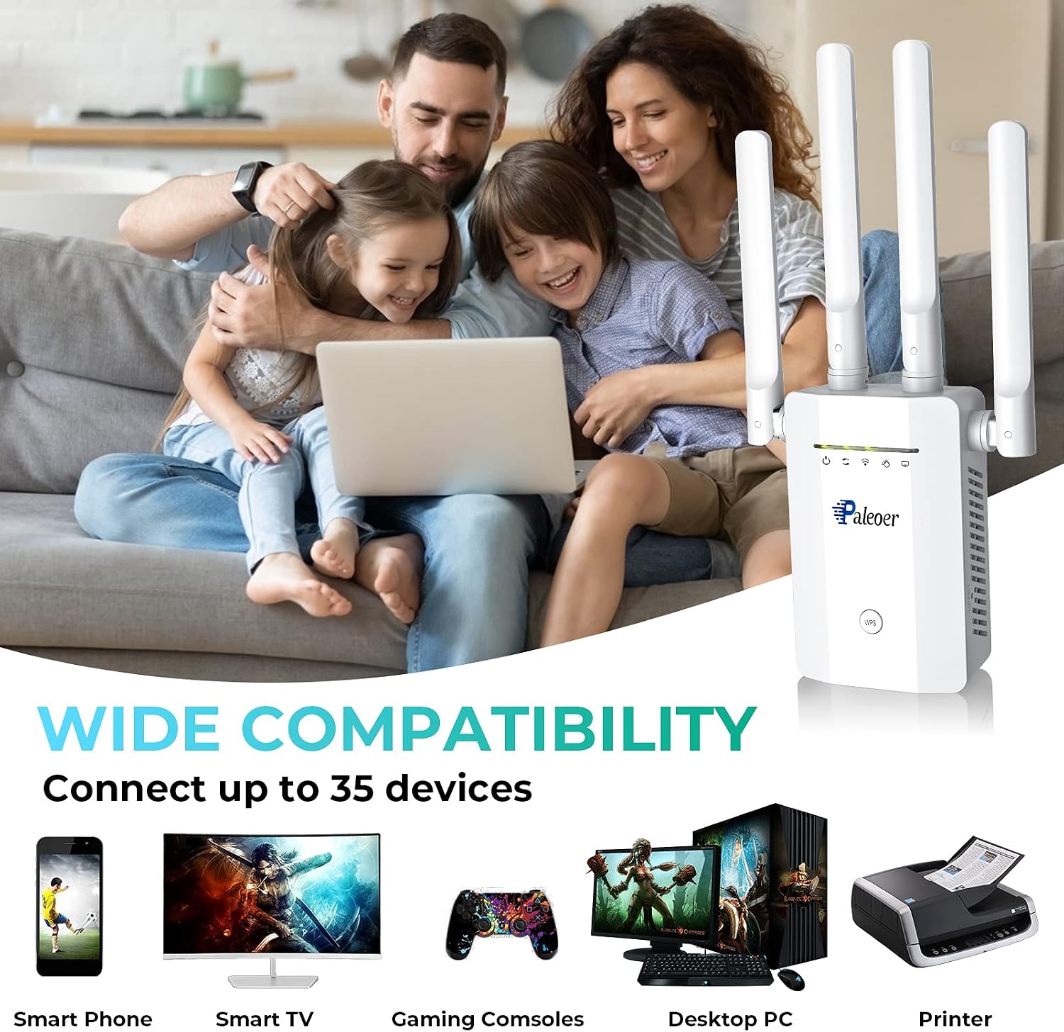 2022 WiFi Extender Signal Booster Long Range Coverage to 8000sq.ft and 35 Devices, Internet Booster for Home, Wireless Internet Repeater and Signal Amplifier, 5 Modes,1-Tap Setup, WAN/LAN Port