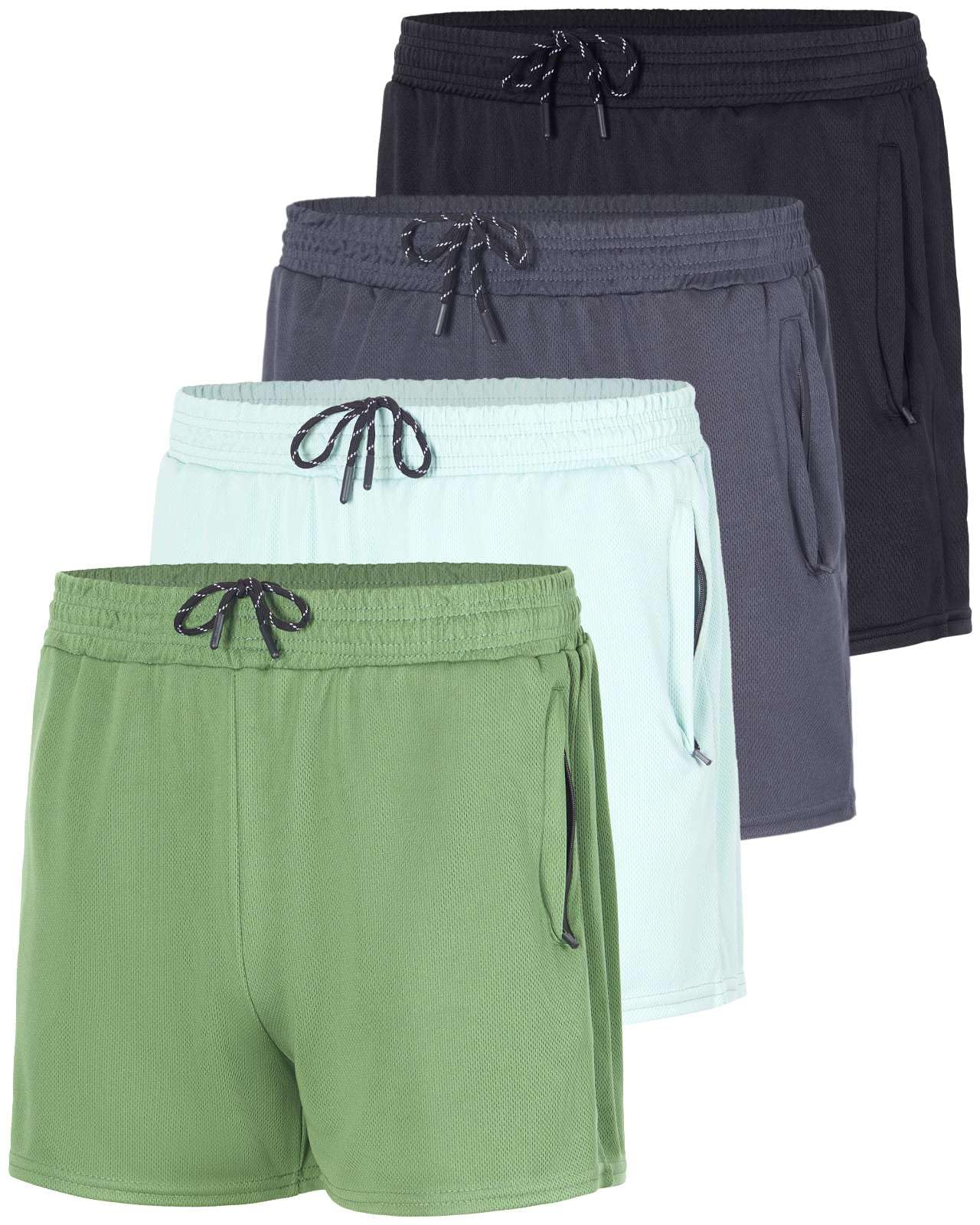 Real Essentials 4 Pack: Men's Mesh 3" Athletic Zipper Shorts Workout Gym Running Basketball