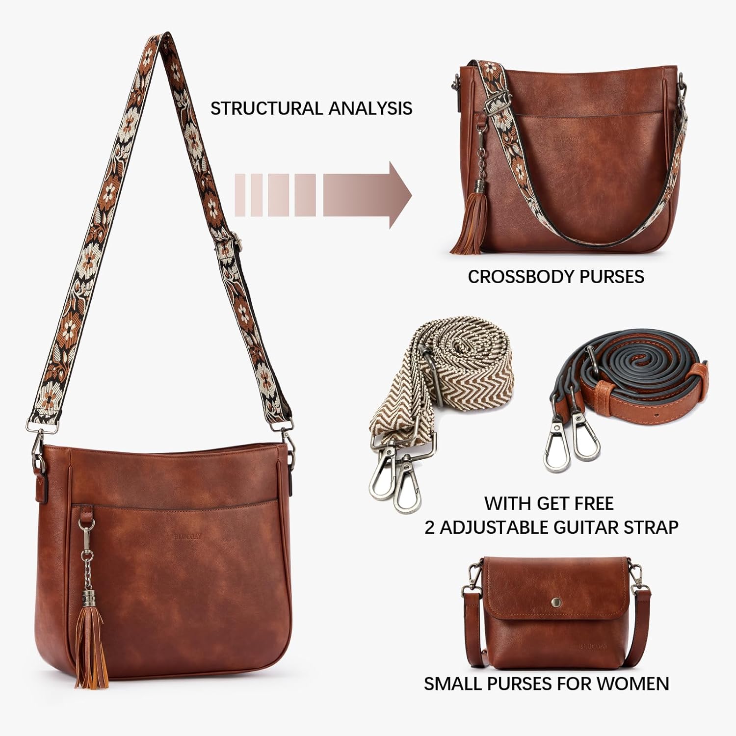 2PCS/Set Crossbody Bags Purses for Women,Vegan Leather Hobo Bags Wallet Set,Shoulder Handbags With 2 Adjustable Strap - Image 8