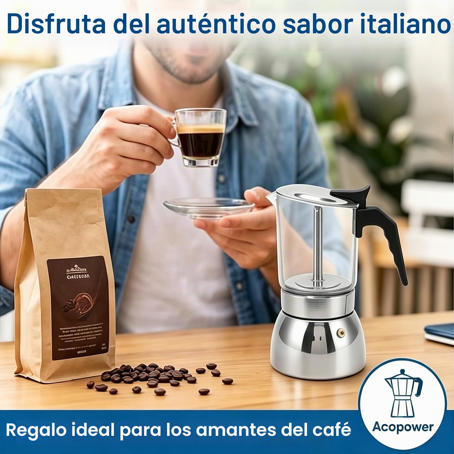 Pilipane Olla Moka De Inducción, Cafetera Para Café Italiano, Cafetera Para Estufa Con Diseño De Vidrio Transparente Y Acero Inoxidable De 200ml/300ml(300ml)