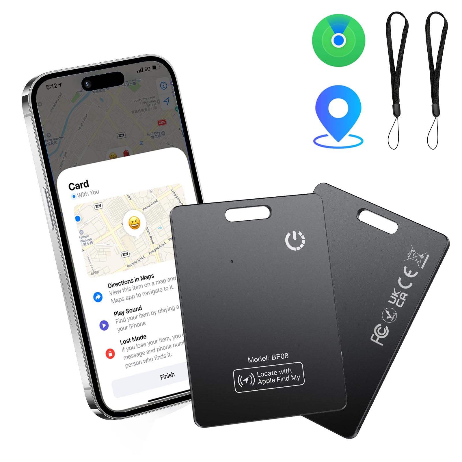 CASCHO Wallet Tracker Karte 2er Pack Ultradünn, Air Smart Tag Geldbörsenfinder Card Kompatibel mit Apple Wo ist? App (nur iOS), Wasserdicht Item Finder für Koffer/Geldbörsen/Schlüssel, Schwarz