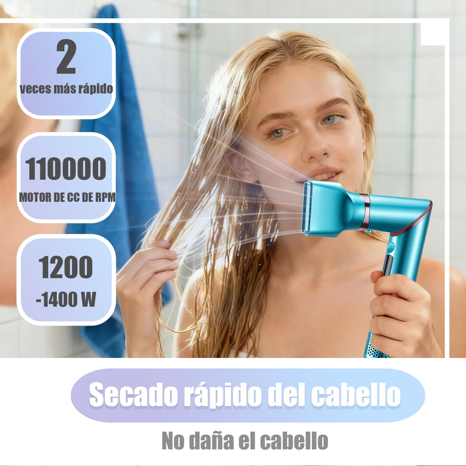 VGR 477 Multiestilizador de Aire Caliente 7 en 1 con Pantalla LED, Verde | Motor BLDC 110000 RPM, 4 Temperaturas y 3 Velocidades, Tecnología Iónica, Cable Giratorio 360°, Secador y Rizador 1200–1400 W