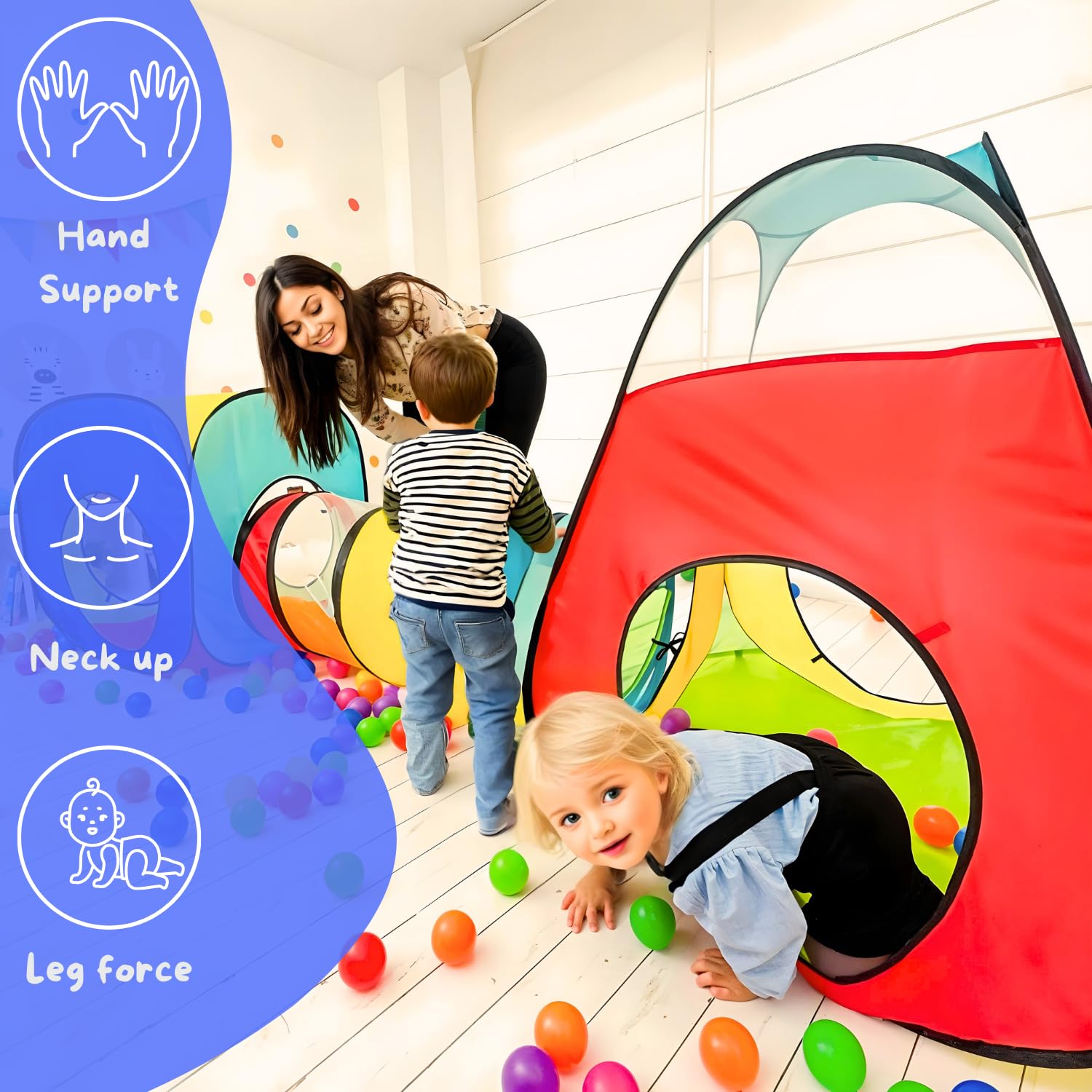 KIDUKU® 3-delige ballenbak speeltent babytent kruiptunnel 200 ballen tas voor binnen en buiten
