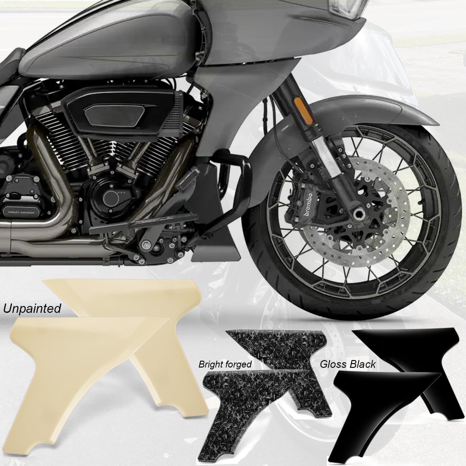 Side Fairing Panel Kit For Harley Touring Road Glide (2024+), CVO Road Glide (2023+), CVO Road Glide ST (2024+) – Gloss Black ABS