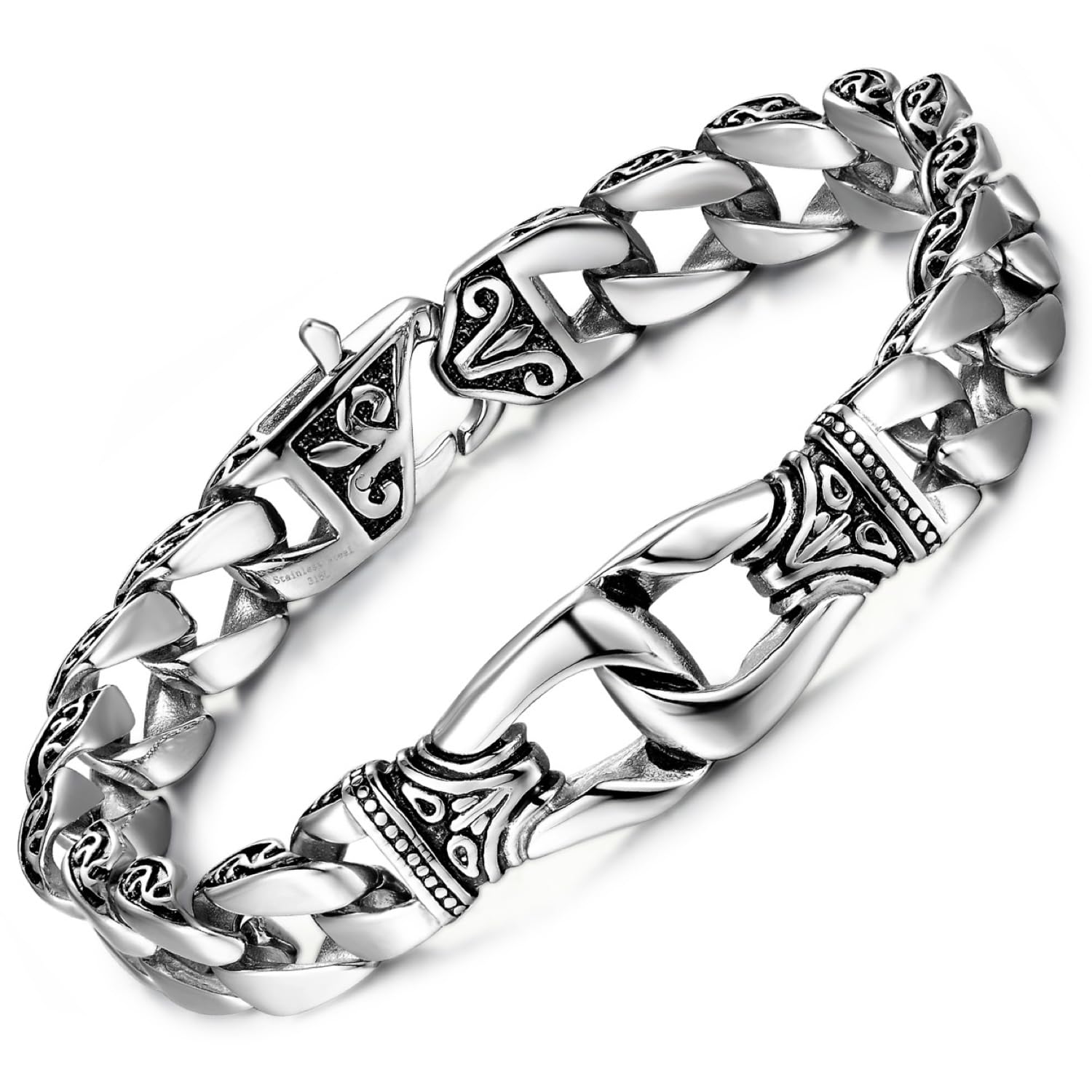 Urban Jewelry Men’s 316L Stainless Steel Link Bracelet – Black & Silver, 8.5" Length, Heavy Chain, Scratch-Resistant, Hypoallergenic, Gift Ready