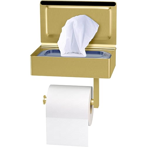Brushed Gold Toilet Paper Holder with Shelf and Storage – Premium Quality SUS304 Stainless Steel Flushable Wipes Holder – Screw and Adhesive Toilet Tissue Holder for Bathroom - Large