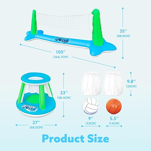 Miniatura 6 de JOYIN Juego de flotador de red inflable de voleibol y aros de baloncesto pelotas incluidas para niños y adultos, juego de piscina de verano,