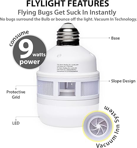 Miniatura 4 de CLEANRTH Flylight: bombilla LED que atrae moscas, insectos voladores y los aspira en la bombilla. Sin zapping, sin ruido, sin desorden