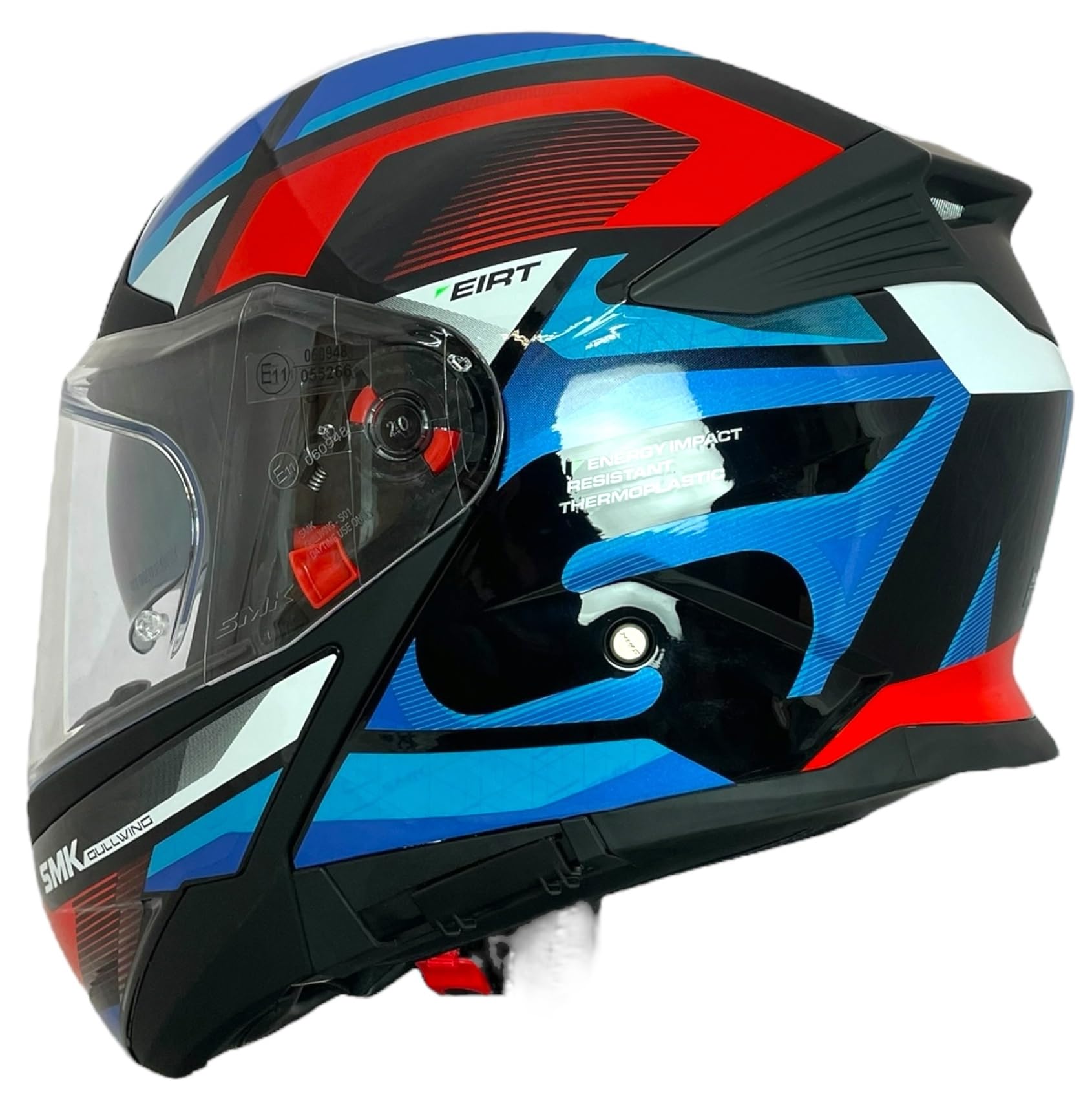 SMK Helmets Casco Modular GULLWING Venture Decorado Brillo Blanco, Rojo Y Azul GL253 22.06 con Doble Visor P/J (M 57/58)