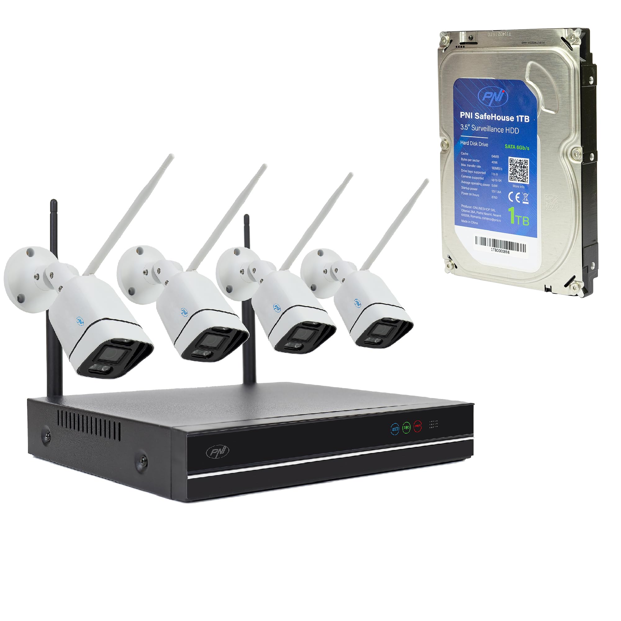 NVR WiFi660 con 4 cámaras inalámbricas de 3MP y disco duro de 1TB y 3.5"