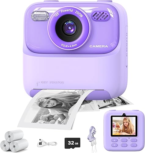 masterbee Cámara para niños con impresión instantánea, regalos de cumpleaños para niñas y niños, juguetes de cámara digital para niños, video HD