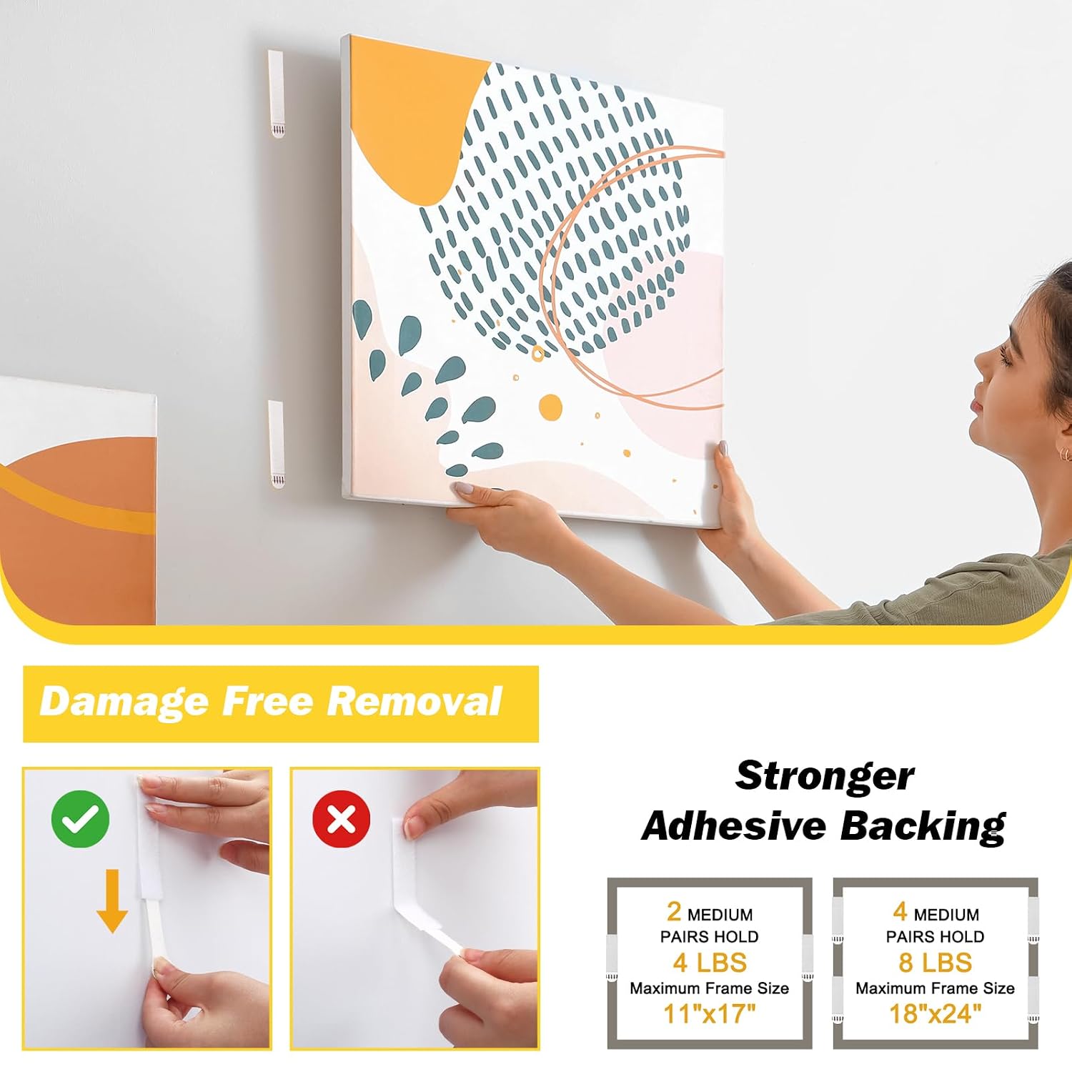 Fixwal Picture Hanging Strips Kit, 32 Pairs(64 Strips) Medium Size Heavy Duty Picture Hanger Kit, Removable Damage Free,Picture Hanging Hooks for Living Room,Bedroom, 0.63"x 2.8"(White)