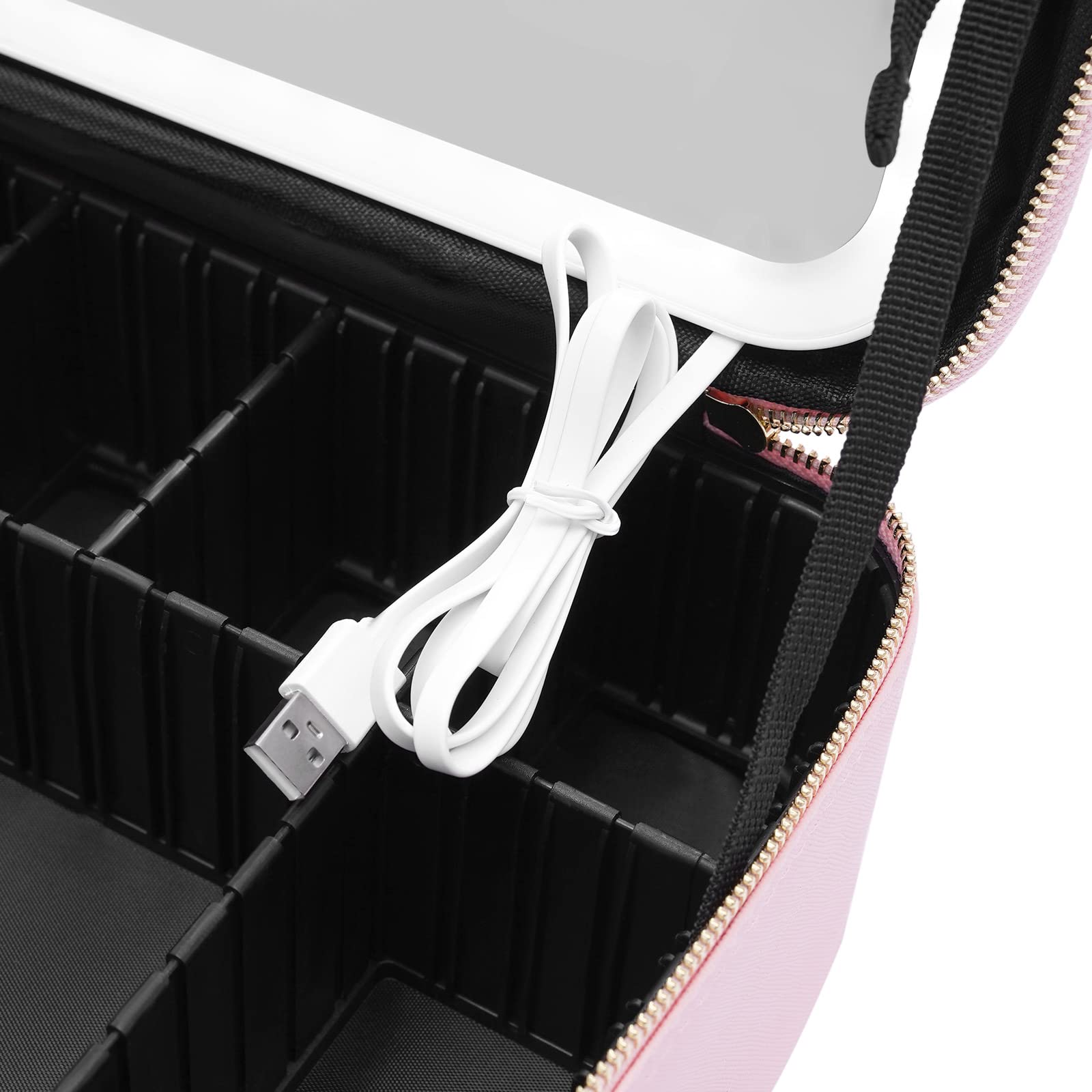 Trousse de maquillage avec miroir LED, grande capacité, trousse de rangement pour outils, pinceaux de maquillage, boîte de rangement portable, rose, Rose, m, Style moderne