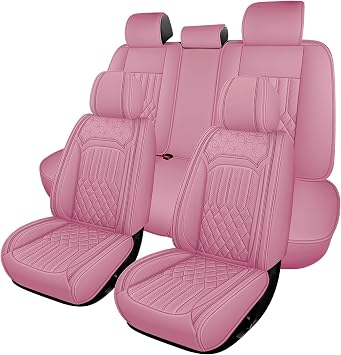Car Seat Covers for Honda Civic 2005-2024 2025 2026,5 Seats Full Set Nappa Leather Seat Cover Waterproof Seat Protector, Breathable Vehicle Seat Cover Airbag Compatible Car CushionPink