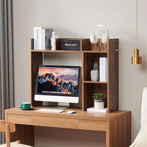 Miniatura 2 de Estantería de escritorio, gabinete de almacenamiento de escritorio de madera con 5 estantes, organizador de escritorio de 3 niveles para oficina