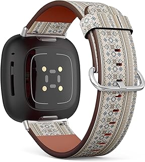 CJBROES Replacement Leather Watch Band, Compatible with Fitbit Versa 3 and Fitbit Sense of Wristband Bracelet Accessory - line-Art-Border