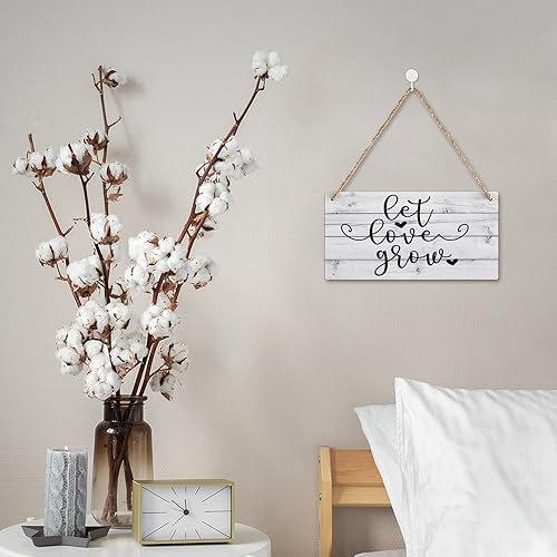 Miniatura 5 de Letrero colgante de madera para puerta con texto en inglés Let Love Grow, San Valentín, corazón, amor, decoración de puerta de casa de campo,