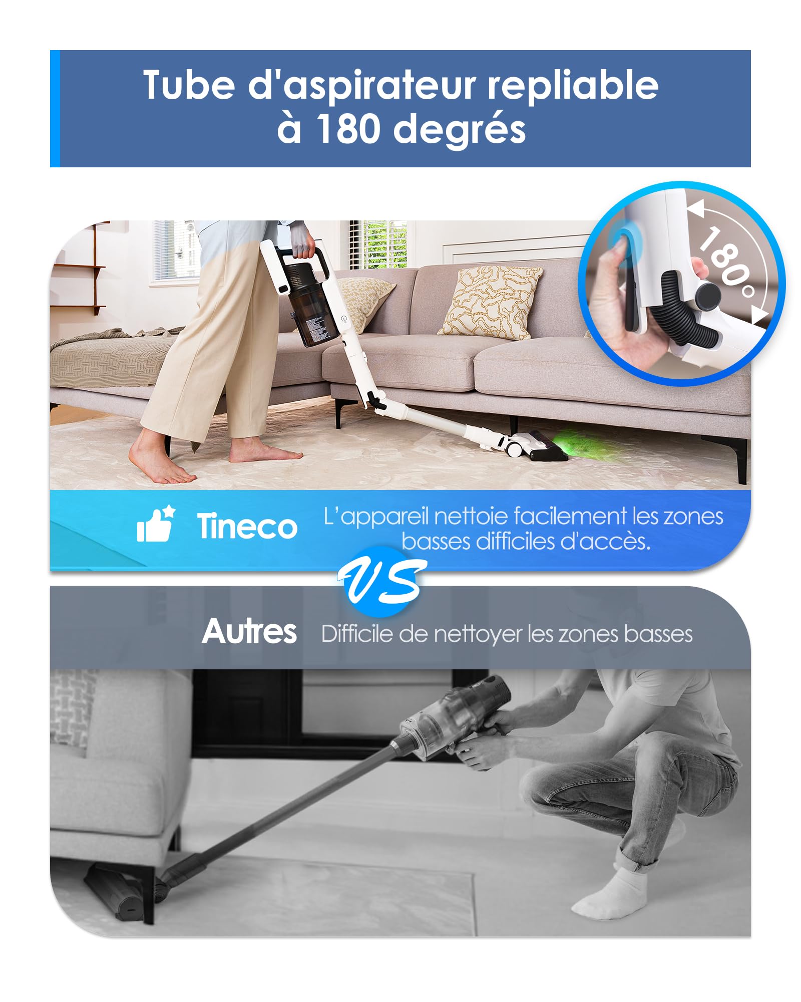 Tineco Pure One A50S Plus Aspirateur Balai sans Fil, Aspiration 185W, 70 Min d’Autonomie, Réservoir Plus Large de 1L, Brosse Motorisée 3DSense, Technologie Dura-Cyclone, Vient à Bout des Gros débris