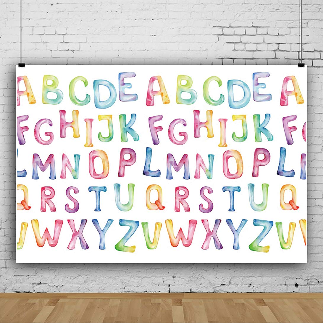 Baocicco5x4ft Pre-School Kindergarten Pupil ABCD Letters Photography Background Kids Happy Birthday Baby Shower Photography Backdrop New School Term Party Back to School Online Course Banner