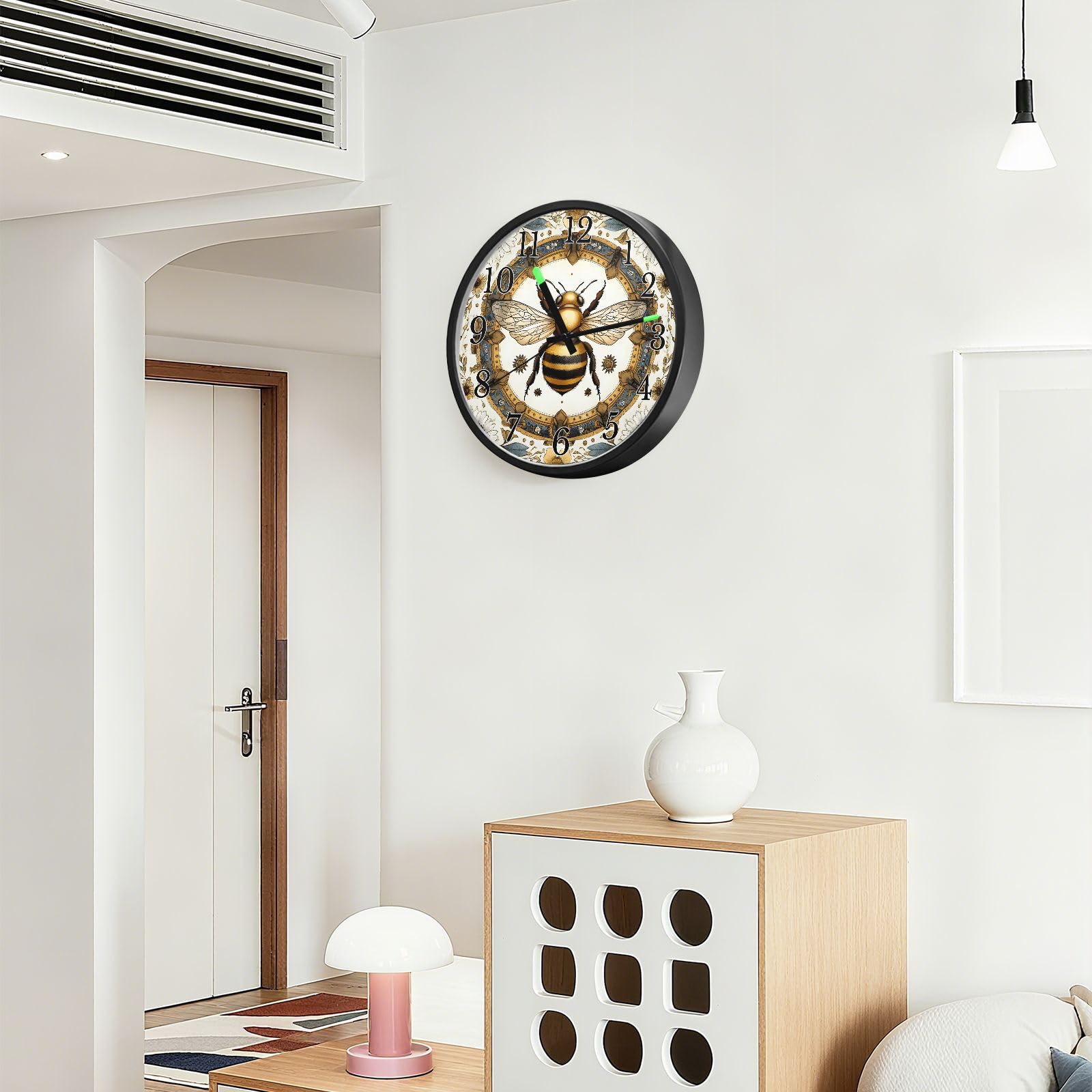 Mnsruu Reloj de pared luminoso con diseño de abeja, mandala, panal de abeja, funciona con pilas, silencioso, brilla en la oscuridad, para sala de estar, cocina, 30,5 cm