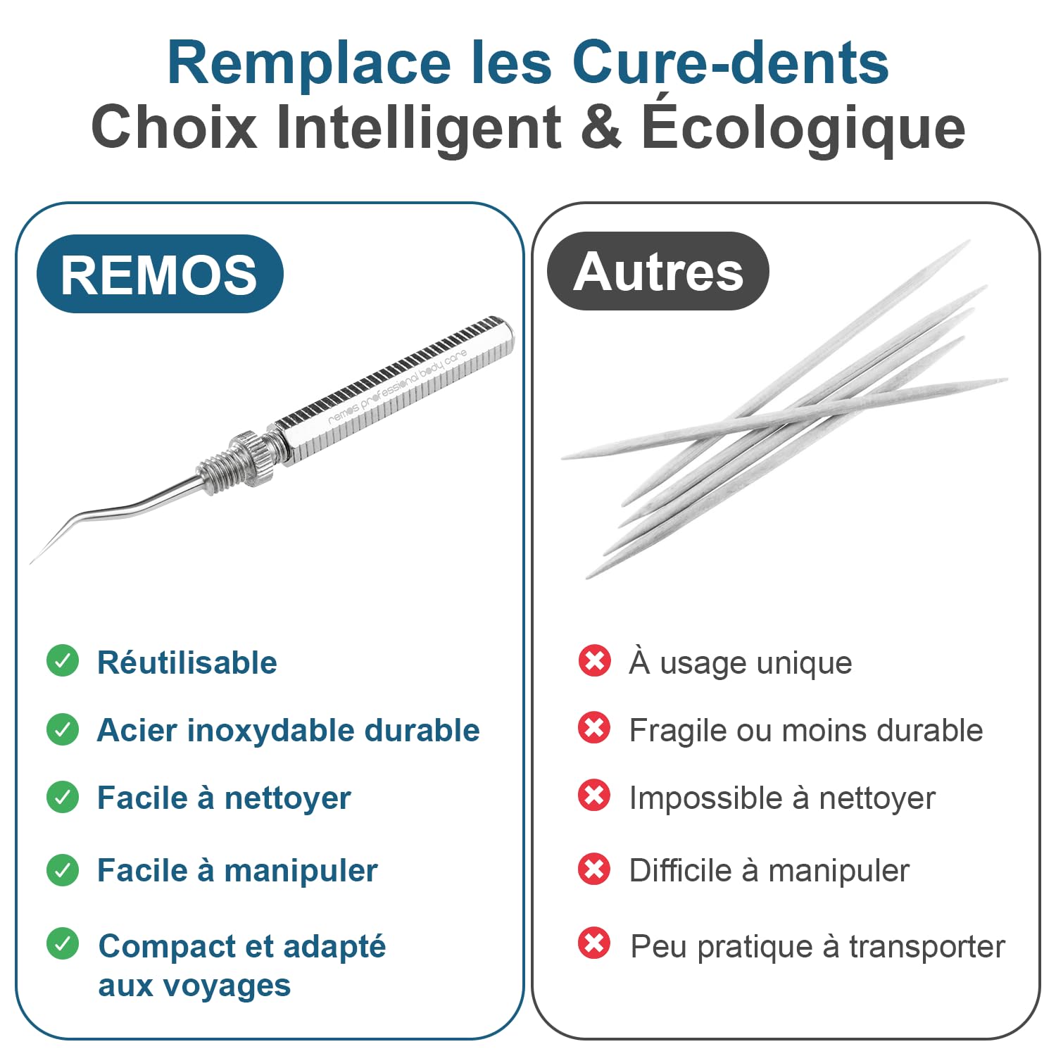 Cure-dents acier inoxydable pointe courbée dévissable REMOS