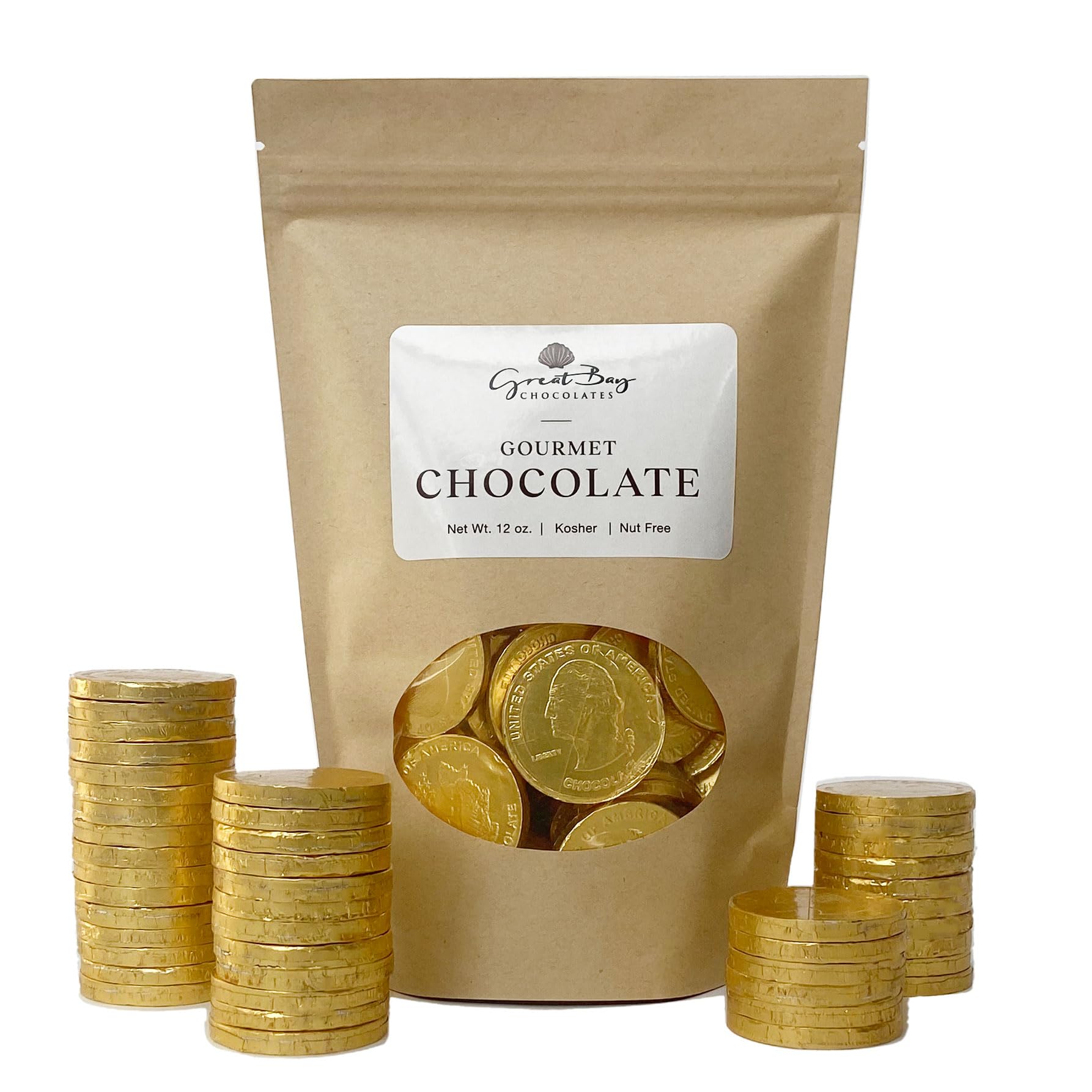 Great Bay Chocolates Large Milk Chocolate Coins. Nut-Free (12 OZ - Approximately 45 pieces)