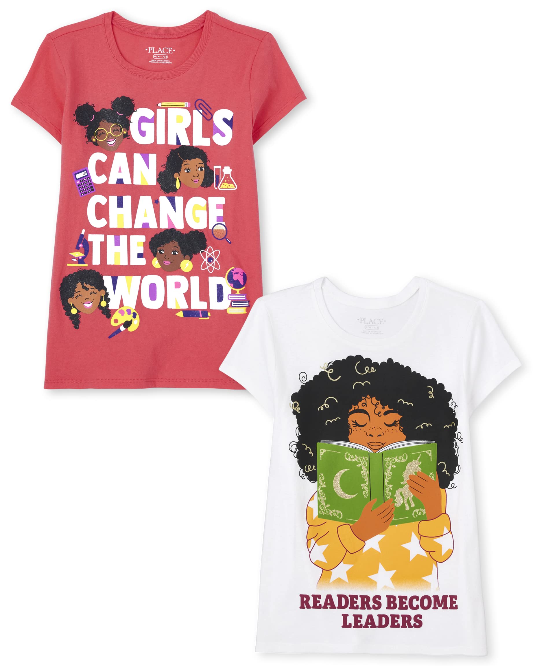 The Children's Place Girls Can Change The World- 2 Pack School Graphic T Shirts Multipack, M