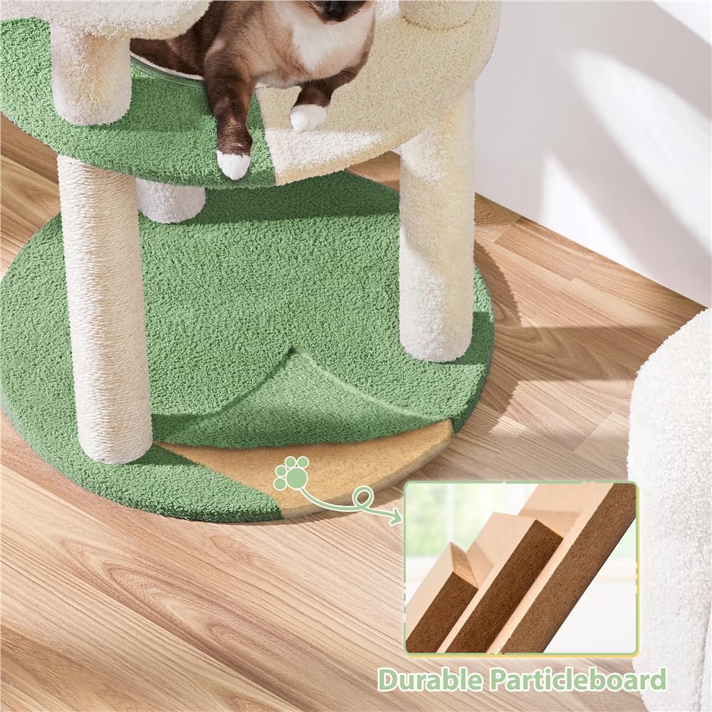 Tiragraffi per Gatti Albero Alto 90 cm con Trespolo Palla Giocattolo Tana Trasparente Torre Gatto Verde e Beige