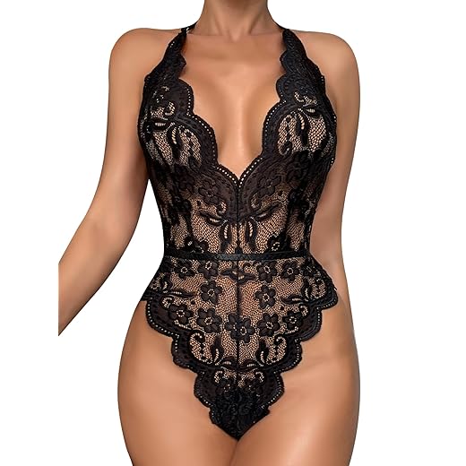 Dlsave Sexy Lingerie for Women,Deep V-Neck Lace Bodysuit Bridal Lingerie Backless One piece Teddy Body Suits Tops Wedding