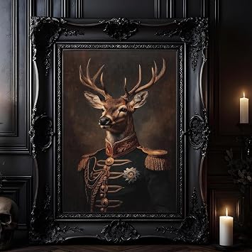 Moody Deer Wall Art Aristocratic Animal Paintings Victorian Deer Print Dark Academia Gothic Prints Vintage Animal Portrait Wall Art Funny Wildlife Pictures Renaissance Artwork Room 16x24inch Unframed