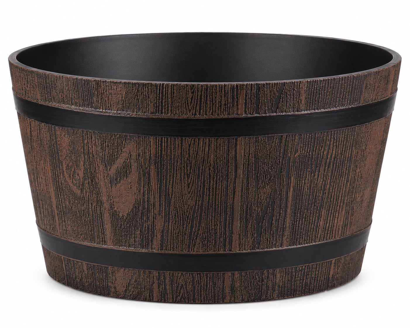 Muddy Hands Wooden Barrel Effect Water Feature Container 21 Litre Rustic Outdoor Garden Pond Bowl, Decorative Plastic Planter Style Water Feature Basin, 39.5cm Diameter, No Drainage Holes
