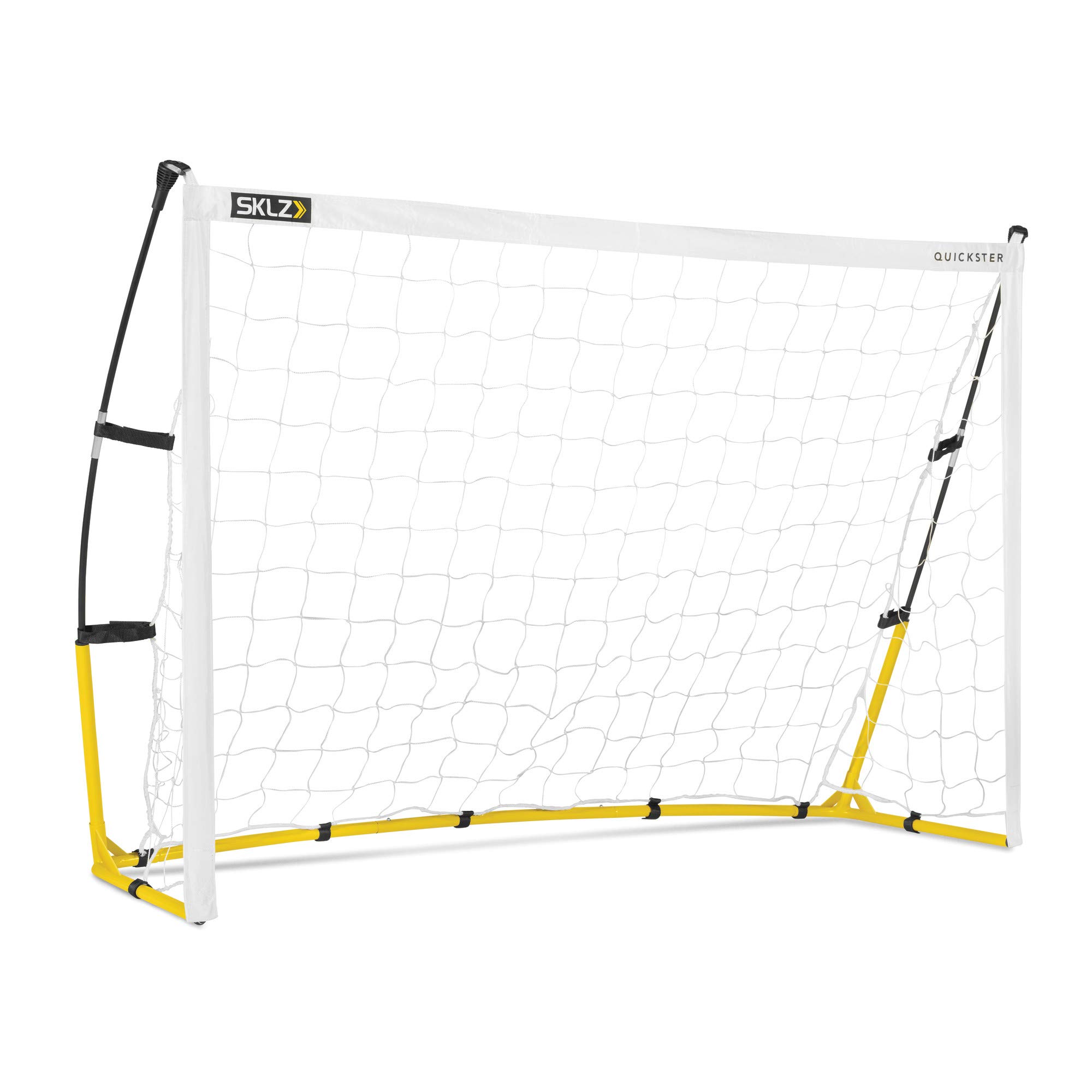 Quickster Soccer Goal - Portable Goal for Backyard & Field - Durable Tension-Tite Frame & Heavy Gauge 2-Ply Net - Adjustable Click-Lock Poles, Metal Stakes - Carrying Case with Handle