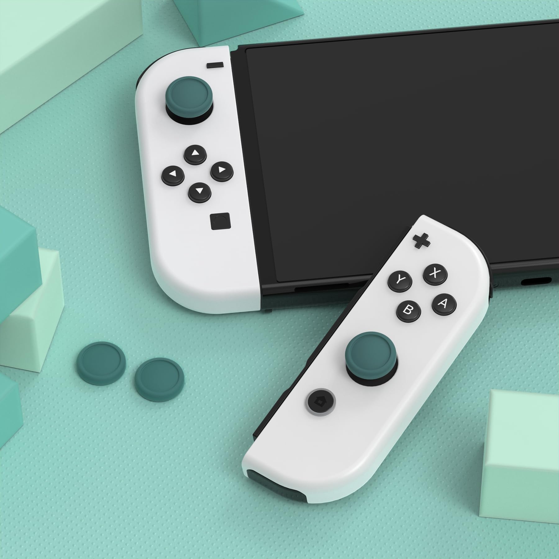 eXtremeRate PlayVital Switch Joystick Caps - Silicone Analog Cover for Switch OLED Joycon Thumb Grip Rocker Caps - Hunter Green - 3