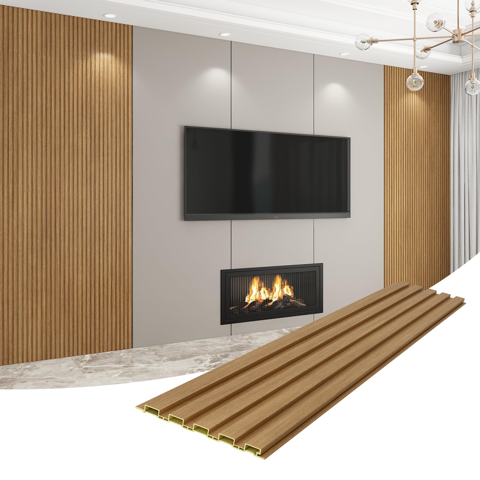 Photo 1 of VESLARA 8-Pack WPC Wall Panels 118’’ x 6.3’’ 3D Slat Wall Panel Acoustic Wall Paneling for Interior Wall Decor TV Background Kitchen Bedroom Oak