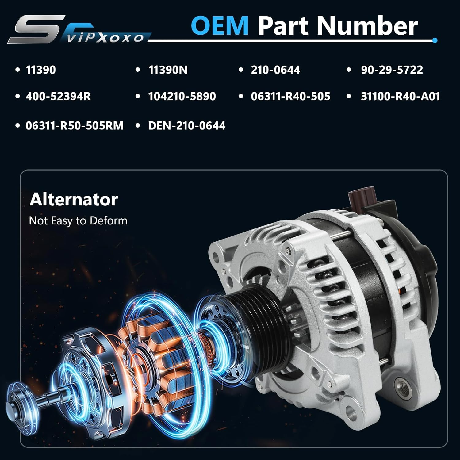 Alternator Generator Part Fit for Honda Accord 2.4L 2008-2012 for Acura for TSX 2.4L 2011-2013,130Amp/12Volt High Output Alternator,AC generator Replace 31100-R40-A01RM 104210-5890